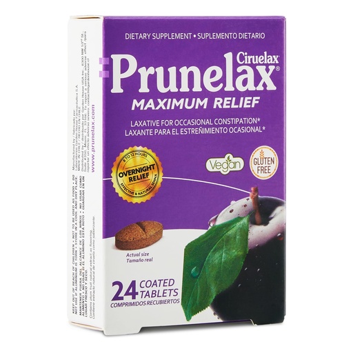 [BRSWGYD3AAPBAGY4] Prunelax Ciruelax Maximum Relief Laxative Tablets with Natural Senna for Occasional Constipation, Senna Extract, Vegan & Gluten-Free, Gentle Overnight Relief - 24ct