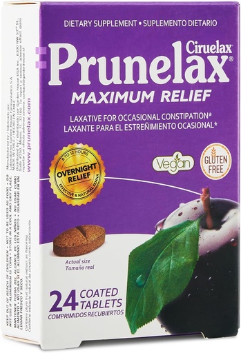[BRSWGYD3AAPBAGY4] Prunelax Ciruelax Maximum Relief Laxative Tablets with Natural Senna for Occasional Constipation, Senna Extract, Vegan & Gluten-Free, Gentle Overnight Relief - 24ct
