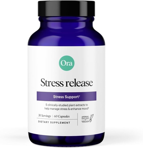 [BRSRAAY2AUIG2FLX] Ora Organic - Stress Relief Supplement - Supports Mood & Mental Focus - Feel Calm & Relaxed - Sensoril Ashwagandha, Saffron, Ginseng, L-Theanine, Lemon Balm - 60 Capsules