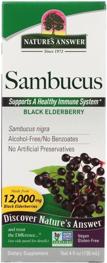 [BRSWIYT6AANBOED6] Nature's Answer Sambucus Dietary Supplement, Original for Daily Immune and Antioxidant Support | Made in The USA | Alcohol-Free, Gluten-Free & Vegan 4oz (Pack 1)