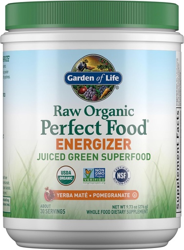 [BRSWIFALOING223U] Garden of Life Raw Organic Perfect Food Energizer Juiced Green Superfood Powder - Yerba Mate Pomegranate, 30 Servings, Green Superfood Powder & Probiotics, Gluten Free Whole Food Greens Supplements