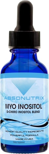 [BRSRMGT4OENGY3A6] Absonutrix Myo Inositol & D-Chiro Inositol Blend 590 mg, 4 Fl Oz Drops, 200 Potent Servings, Bioavailability, Quick Absorption, GMP-Certified, Non-GMO, Cruelty-Free, Made in USA