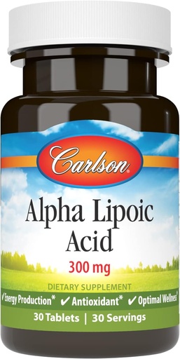 [BRSWIEIYOQNBSFLI] Carlson - Ácido Lipoico alfa, 300 mg, Producción de Energía, Antioxidante Universal, 30 Tabletas