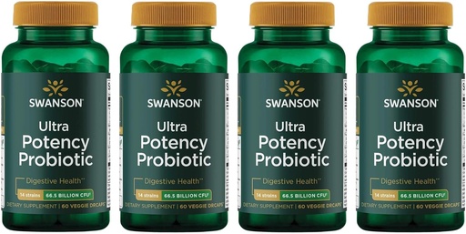 [BRSWGFD3CAHQI3T2] Swanson Ultra Potency Probiotic Digestive Health Immune System Support 66 Billion CFU Prebiotic NutraFlora scFOS 60 DRcaps Veggie Capsules (Caps) (4 Pack)