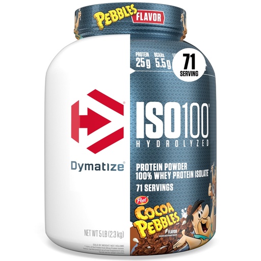[BRSWYZ34AECWEYDU] Dymatize Nutrition ISO100 Hydrolyzed Whey Protein Isolate | Fast-Digesting | Muscle Recovery Formula with Amino Acids | Low Sugar & Fat | Cocoa Pebble | 5 Lbs