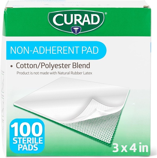 [BRSWIZYMAFYAOH3E] CURAD Sterile Non-Adherent Pads (Pack of 100), 3"x4", para aderezo suave de heridas y absorción sin pegar