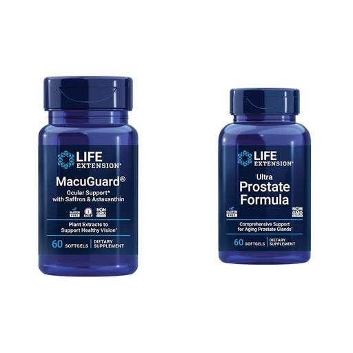 [BRSRAYYYCJ5G22DP] Life Extension Macuguard Ocular Support with Saffron & Astaxanthin 60 Count and Ultra Prostate Formula Saw Palmetto 60 Softgels