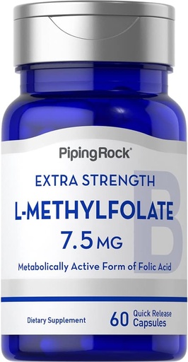 [BRSRMZQLCMHR6EQ3] Piping Rock L-Methylfolat 7.5 mg 124; 60 Capsules 124; Tambahan Suplemen Kekuatan 12.4; Aktif Acid Folic 126; Non-GMO, Gluten Bebas