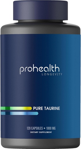 [BRSRAFDYOEAWC3L7] ProHealth Pure Taurine | Support Healthy Aging, Brain and Heart Health, Sports Performance | Antioxidant | 1000 mg per Capsule | Clinically Studied, Third-Party Tested, 120 Vegetarian Capsules