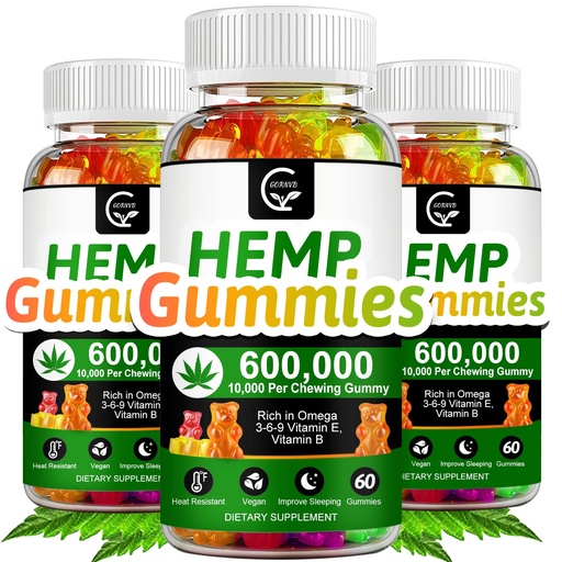 [BRSW2GAHBB6QAF3J] (3 Pack) High Potency Hemp Gummies 600,000 Extra Strength - Stress, Sleep, Mood, Calming, Focus, Relaxation Supplements, 100% Natural Hemp Oil Extract Infused Gummies, Vegan, Non-GMO, Gluten-Free