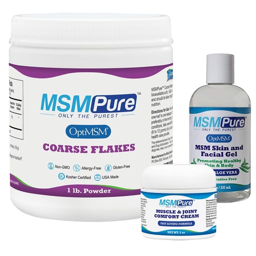 [BRSROGIQORYQMCA4] KALA HEALTH MSMPure Starter Bundle with MSM Coarse Flakes 1lb, MSM Muscle & Joint Cream 2oz and MSM Gel with Organic Aloe 8oz