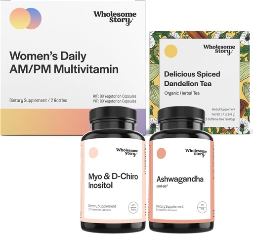 [BRSROAQ5AV7Q4DT5] Chill Out Bundle | Myo Inositol & D Chiro Inositol | KSM 66 Ashwagandha Supplements | Premium Bioavailable Daily Multivitamin for Women with Iron and Folate | Organic Roasted Dandelion Root Tea