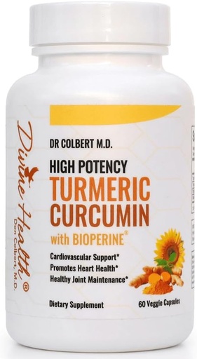 [BRSWYFL2B55Q4HYV] Divine Health Dr. Colbert, MD High Potency Turmeric Curcumin with BioPerine (Black Pepper for Absorption) 500mg Turmeric Extract 95% Curcuminoids & 150mg Whole Root Turmeric | 60 Capsules