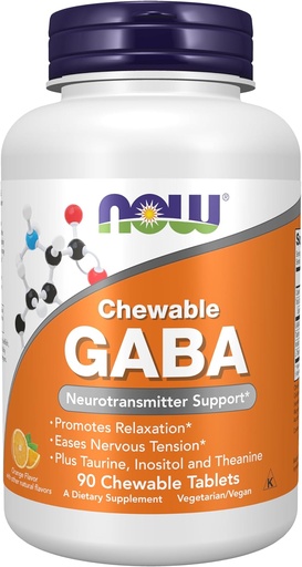 [BRSWIZYZOMPB2DDG] NOW Foods Supplements, GABA (Gamma-Aminobutyric Acid), Neurotransmitter Support*, Orange Flavor, 90 Chewables