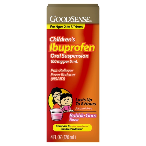[BRSWIEI6CMBRA3I5] GoodSense Children's Ibuprofen Oral Suspension, 100 mg per 5 mL, Pain Reliever & Fever Reducer, Bubble Gum Flavor