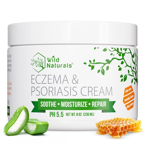 [BRSWIGQPAZ5A42LK] Wild Naturals Eczema & Psoriasis Cream for Dry, Itchy Skin – Eczema Relief for Adults & Kids – Moisturizing Psoriasis Cream with Manuka Honey - Hydrating Honey Lotion for Hands and Face