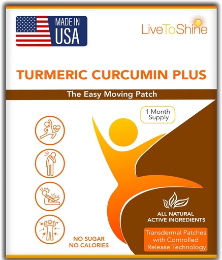[BRSWGFLQO4HBYF33] Live To Shine Turmeric Curcumin Topical Patches for Hombre and Women - 30 Days Supply - USA Made