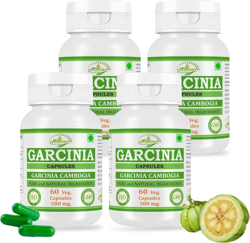 [BRSROCT4AUHRUCQ2] Natural and Pure Herbal Garcinia CAMBOGIA (Garcinia) Extract Capsules | Highest Potency, 100% Herbal Product | Pack of 60 X 500 mg. Veg. Capsules (Pack of 4 Jar)