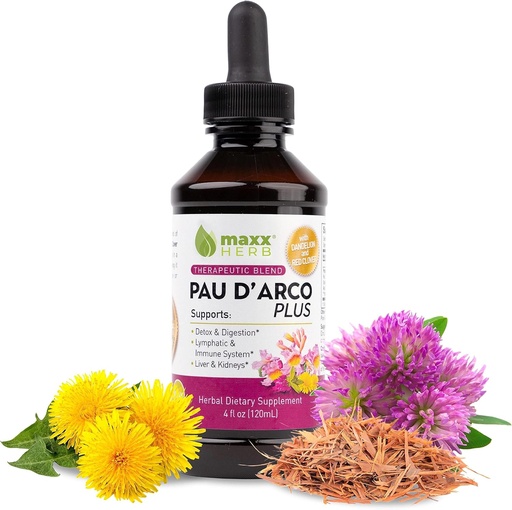 [BRSWGGQLOR4AM33V] Maxx Herb PAU D’Arco Extract with Dandelion Root & Red Clover Therapeutic Blend, PAU Darco Tincture Absorbs Better Than Taheebo Tea or Capsules, for Immune Support - 4 Oz Bottle (60 Servings)