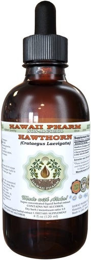 [BRSWKEYHOYPBWDL4] Hawaii Pharm Hawthorn Extracto líquido libre de alcohol, Hawthorn (Crataegus Laevigata) Hoja seca y glicerito de flores Natural Herbal Suplemento 2 oz