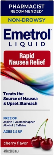 [BRSWIY3YOEGQG2DG] Emetrol Non-Drowsy Nausea Relief - Liquid Medicine for Upset Stomach Relief - Pharmacist Recommended Nausea Medicine - Cherry Flavor - 4fl oz