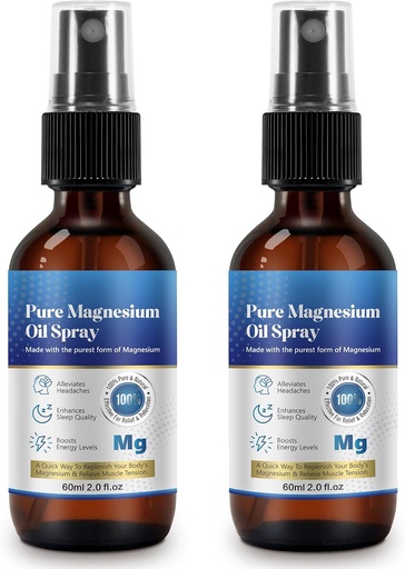[BRSRAZAPDIJR43IY] 2 Fl Oz Magnesium Oil Spray generikoa - Purea eta organikoa - kontzentrazio handiko Magnesium - GMO, Gluten-Free - Erraza Absorb - 2pc