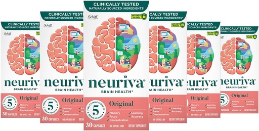 [BRSWY2QEBF7QYETF] NEURIVA Original Brain Supplement for Memory, Focus & Concentration + Learning & Accuracy with Clinically Tested Nootropics Phosphatidylserine and Neurofactor, Caffeine Free, 30 Capsules (6 Pack)