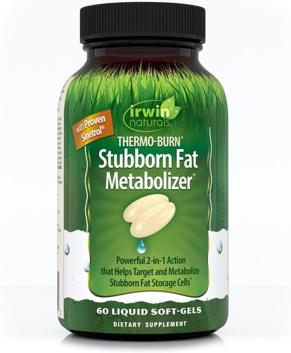 [BRSW2237PINB6ETK] Irwin Naturals Thermo-Burn Stubborn Fat Metabozer - 60 Liquid Soft-Gels - Combines Green Tea Extract (EGCG), MCT Oil & Cafeine - 20 Servers