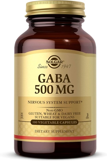 [BRSWIYTYBQMWI2AZ] Solgar GABA 500 mg, 100 Vegetable Capsules - Relaxation & Nervous System Support - Amino Acid - Non-GMO, Vegan, Gluten Free, Dairy Free, Kosher - 100 Servings