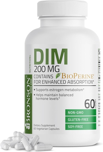 [BRSWYYALAV4GOGQ7] Bronson DIM 200 MG Supplement Diindolymethane with BioPerine for Enhanced Absorption, Estrogen Metabolism & Maintains Balanced Hormone Levels, 60 Vegetarian Capsules