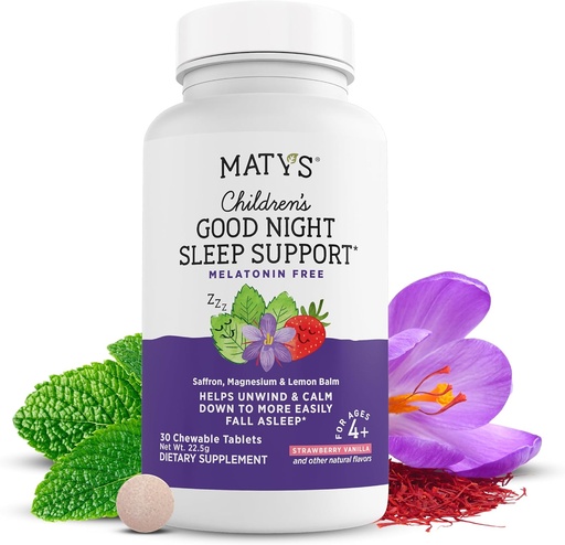 [BRSROBA2BEFGCYLD] Matys Kids Good Night Sleep Support Chewable Tablets for Ages 4 Years +, No Melatonin Childrens Sleep Aid for Bedtime, Saffron & Magnezyum, 30