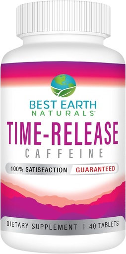 [BRSROADYDFYRAC3G] Best Earth Naturals Time Release Caffeine with L-Tyrosine, Vitamin B6, Vitamin B12, Thiamin & More - Energy supplement for Women and Men - 40 count