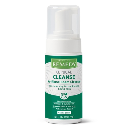 [BRSWIZQYBZ6QIYDM] Medline Remedy Clinical No-Rinse Foam Cleanser, Vanilla Scent (4 fl oz) - Hydrating Shampoo and Body Wash for Sensitive Skin, Paraben and Sulfate Free, For Face, Hair, and All Ages