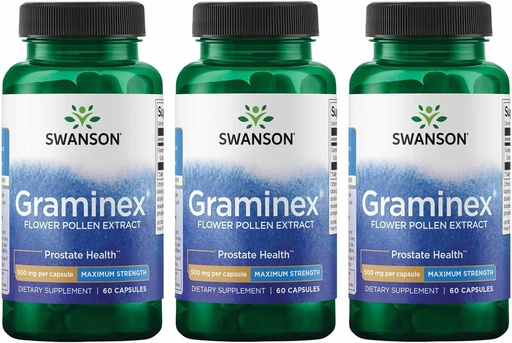 [BRSW2YYTBF4GGHYY] Swanson Maximum Strength Graminex Flower Pollen Extract - Supports Prostate Health, Urinary Tract Function & Kidneys - Mens Health Supplement - (60 Capsules, 500mg Each) (3 Pack)