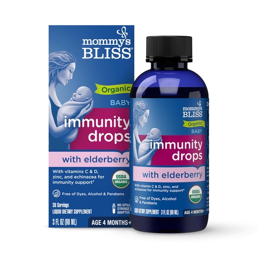 [BRSWYZD5OAIQEFLP] Mommy's Bliss Organic Baby Elderberry Drops, Immune Support with Vitamins, Prebiotics, Zinc & Organic Echinacea, Age 4 Months +, 3 Fl Oz (36 Servings)