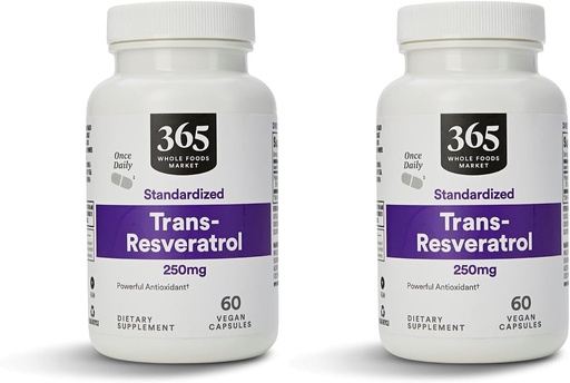 [BRSRAGT7C56RQC3U] Whole Foods Market, Transresveratrol 250Mg, 60 Vegg Capsules (Pack of 2)