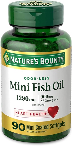 [BRSWGZQYCUOQEHLX] Nature’s Bounty Mini Fish Oil, 1290mg, 900mg of Omega-3, 90 Softgels