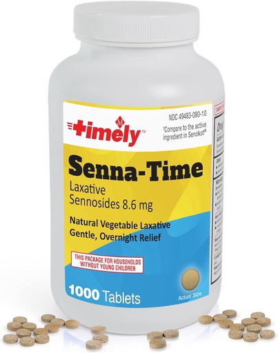 [BRSWIYY4CQOR63IZ] Timely Senna Time Laxative - 1000 Count Tablets - Natural Vegetable Based Laxatives for Constipation Relief, Gentle Overnight Relief and Stool Softener