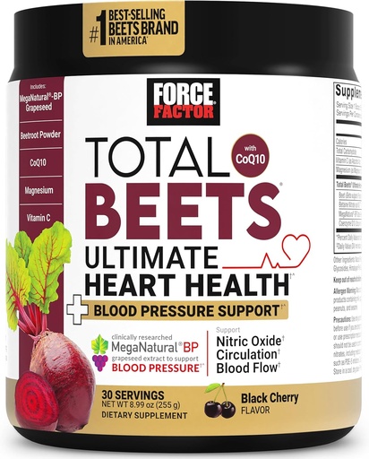 [BRSRAZL5BUHAYCD4] Factor de fuerza Total Beets Ultimate Heart Health Blood Pressure Support with CoQ10, Beet Root Powder, Grape Seed Extract, Blood Pressure Supplement for Circulation, Black Cherry, 30 Servings