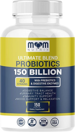 [BRSWYBT3OIHAME3P] Probiotiques 150 milliards CFU - 40 probiotiques de souche pour les femmes, probiotiques pour les hommes et les adultes - Probiotique stable avec prébiotique biologique - Acidophilus Probiotique - 150 capsules - Fabriqué aux États-Unis