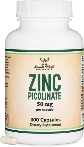 [BRSWYGANOBYRYHIU] Zinc Picolinate 50mg, 300 capsules (Apoyo Inmune) No GMO, Gluten Free (300 Day Supply) by Double Wood Supplements