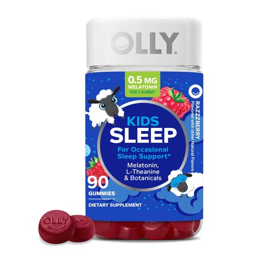 [BRSROGAEAR7QGCTU] OLLY Kids Sleep Gummy, Occasional Sleep Support, 0.5mg Melatonin, L Theanine, Chamomile, and Lemon Balm Extracts, Childrens Chewable Supplement, Raspberry Flavor - 90 Count