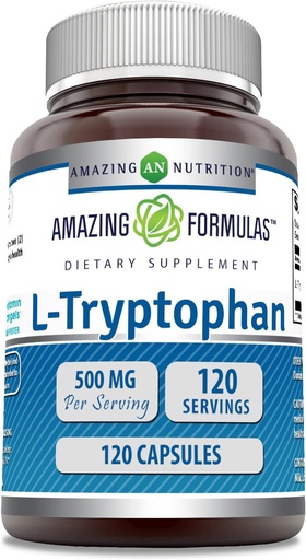 [BRSWK2YKCAGGMFTM] Amazing Formulas L-Tryptophan Amino Acid Supplement | 500 Mg per Serving | Capsules | Non-GMO | Gluten-Free | Made in USA (1 Pack | 120 Count)