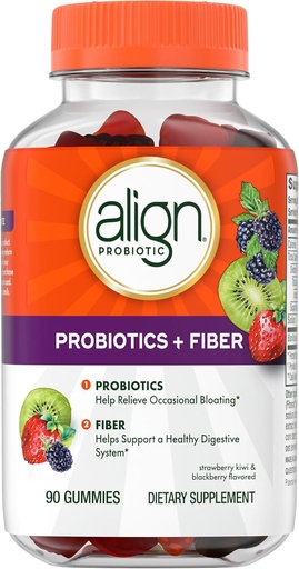 [BRSRAAYEOEBR4D3K] Align Probiotic, Probiotics + Fiber, Probiotics Help Relieve Occasional Bloating*, Fiber Helps Support a Healthy Digestive System*, #1 Doctor Recommended Probiotic Brand‡, 90 Gummies