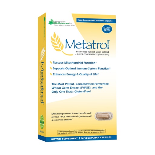 [BRSRM23ROYJRE3Q4] American BioSciences Metatrol Fermented Wheat Germ Extract - Immune & Mitochondria Support for Renewed Vitality & Enhanced Energy - Gluten Free - 60 Vegetarian Capsules, 41mg