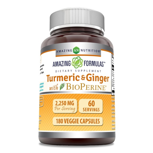 [BRSROZLQAB6RO2D2] Amazing Formulas Turmeric Curcumin & Ginger with BioPerine 2250 mg Per Serving Veggie Capsules | Non-GMO | Gluten Free | Made in USA | Ideal for Vegetarians (180 Count)