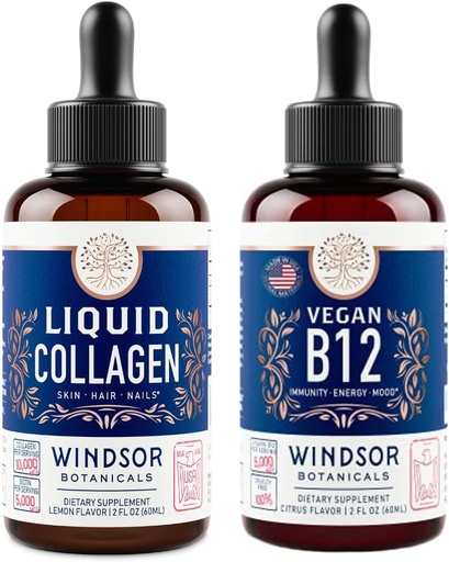 [BRSROCY5BMCBGHI4] WINDSOR BOTANICALS Vitamin B12 Liquid and Liquid Collagen with Biotin - Energy and Wellness Bundle