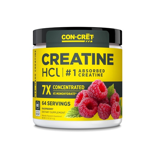 [BRSWGGT3CEMAAHTH] CON-CRET Creatine HCl Powder | Muscle, Cognitive, Cellular Energy Support | No Bloating or Cramps | USA Made & NSF Certified | Raspberry (64 Serving)