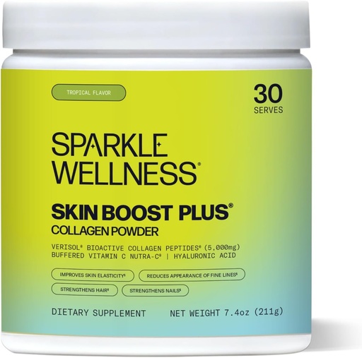 [BRSWGBIOOR5WC2TF] Sparkle Wellness VERISOL Bioactive Hydrolyzed Collagen Peptides | Collagen Powder Supplement with Vitamin C & Hyaluronic Acid for Hair, Skin, and Nail Health | Skin Boost Plus (Tropical) [30-Serves]