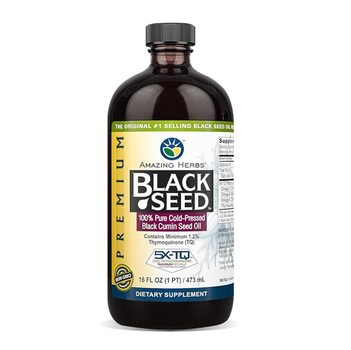 [BRSWIYTQBF7W2EAZ] Amazing Herbs Premium Black Seed Oil - Cold Pressed Nigella Sativa Aids in Digestive Health, Immune Support, Brain Function, Joint Mobility, Gluten Free, Non GMO - 16 Fl Oz